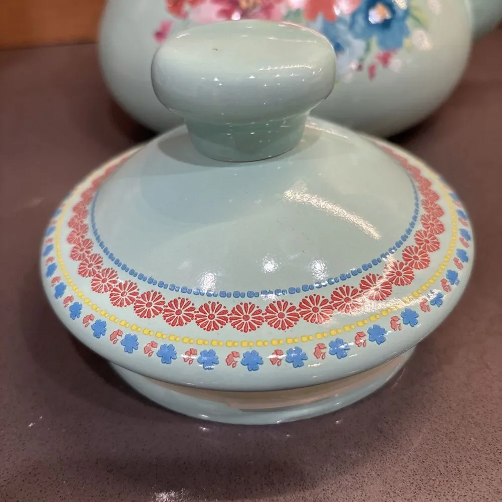 Teapot Pioneer Woman Breezy Blossom Enamel Steel 1.9 Qt Stovetop Tea Kettle - Picture 6 of 16